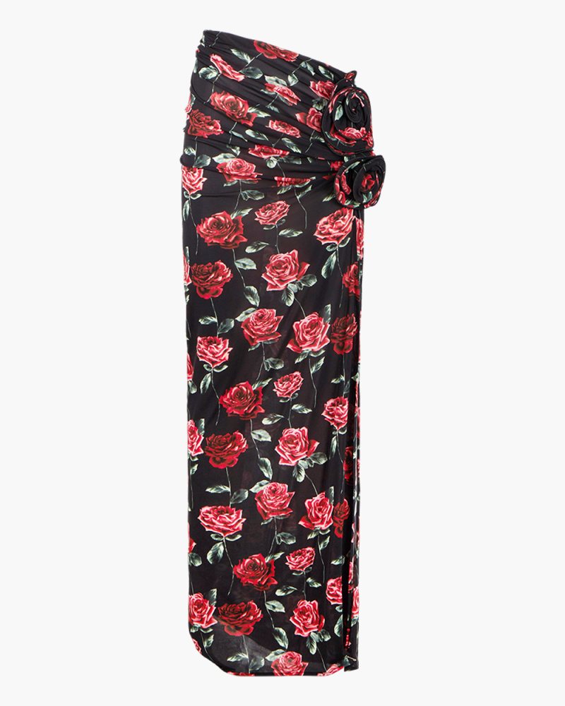 LONG SKIRT WITH ROSE PRINT